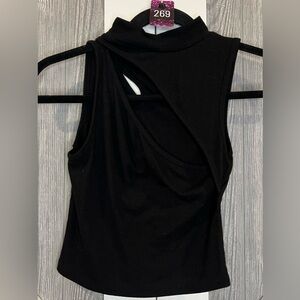 269. Crop Top Cut Out Turtleneck Ribbed Sweater XS